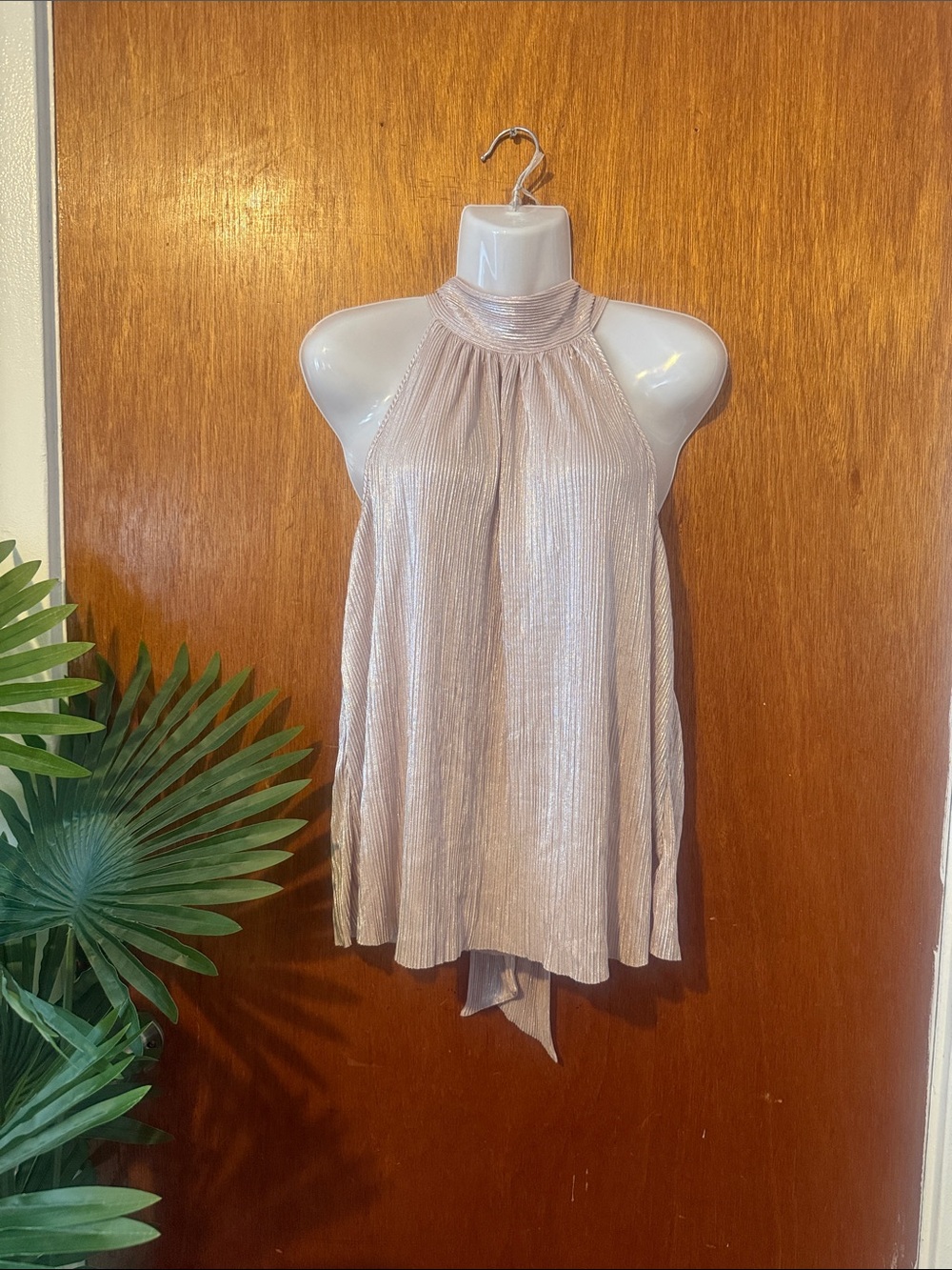 Sleeveless Pleated Mock Neck Top - Blush